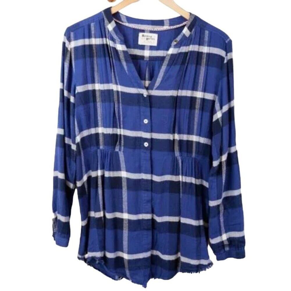Anthropologie Holding Horses Blue Plaid Flannel Womens Shacket Top Women's Size
